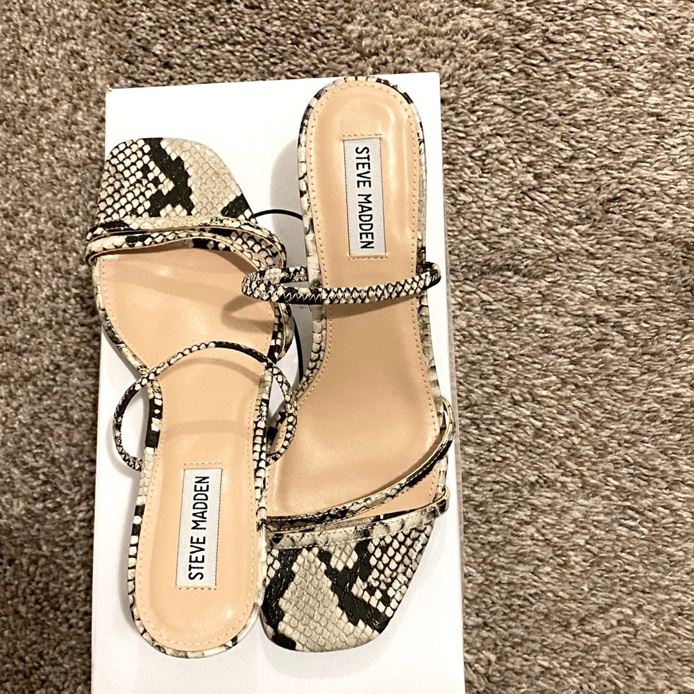 Sandals, size 9, leopard print, 3 inch heels.